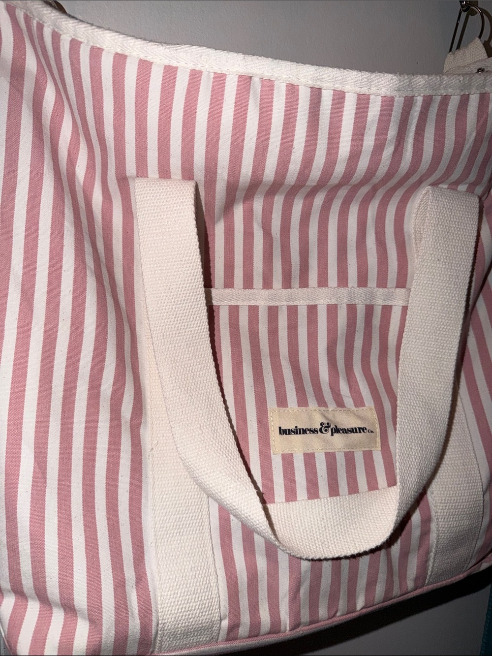 Business & pleasure co. Large striped Pink Canvas Tote with Removable Strap